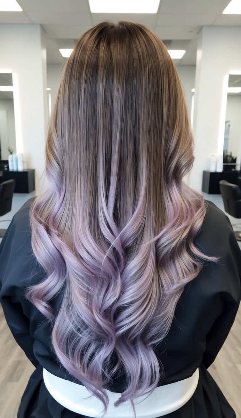 ash lavender balayage highlights in loose waves