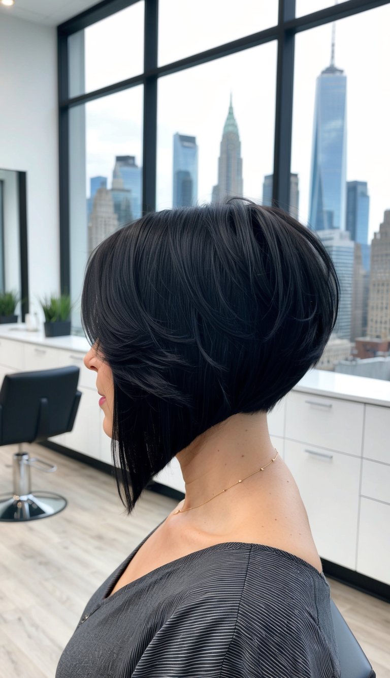 asymmetrical bob black hair