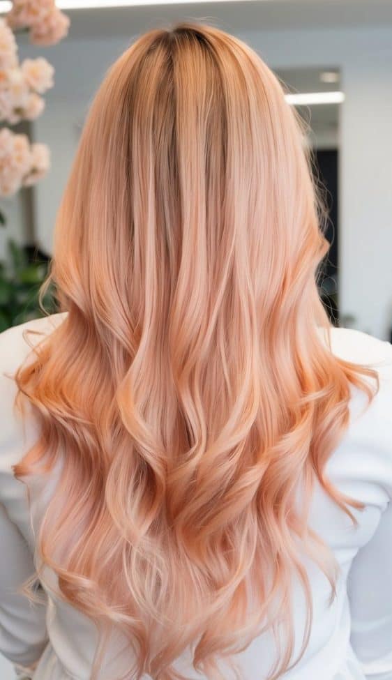 blush tones peach balayage hair