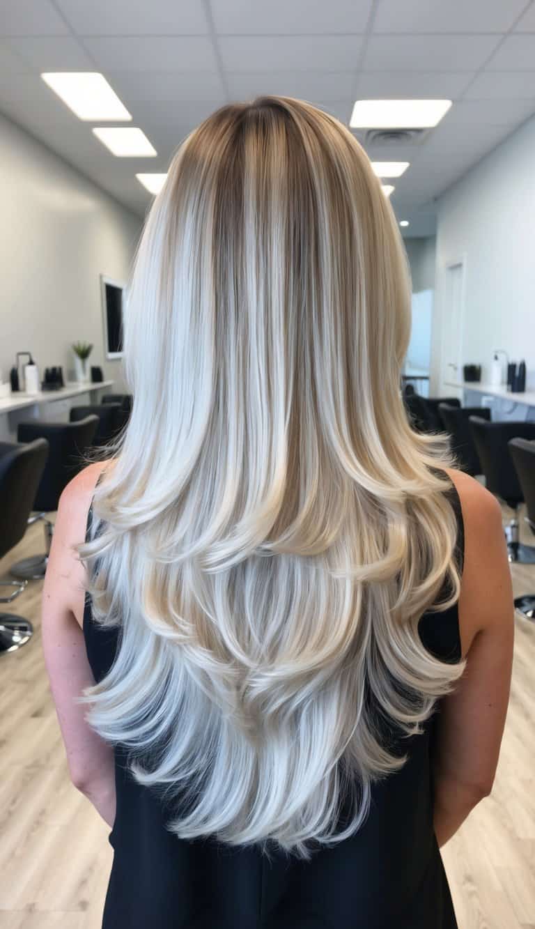 chiffon blonde layers platinum balayage delicate light airy soft