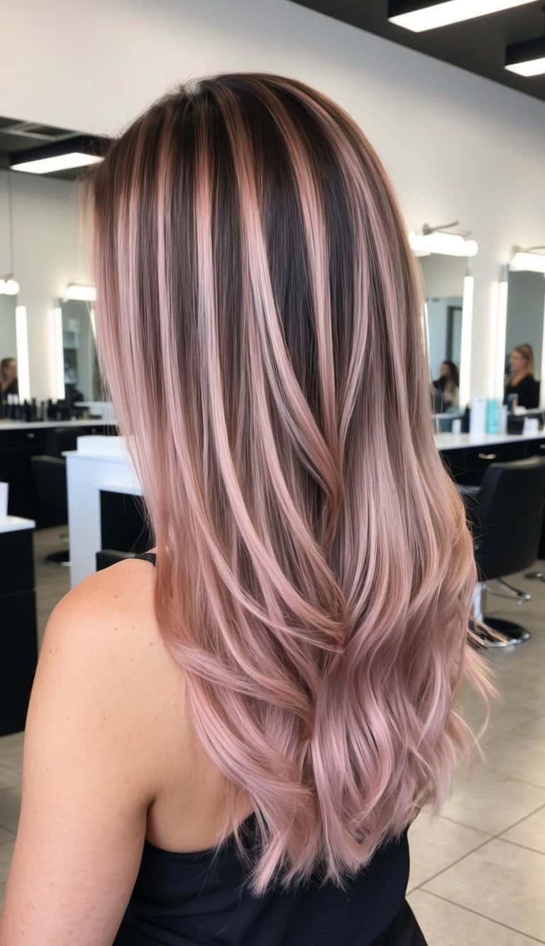 chunky highlights with rose gold tint