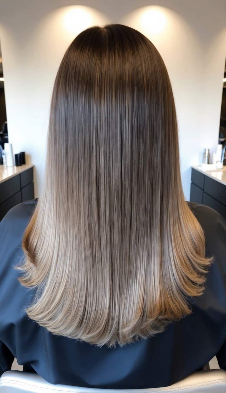 classy ash brown flickers balayage hair