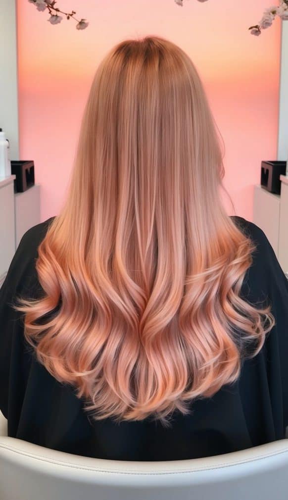 coral blush peach ombre hair