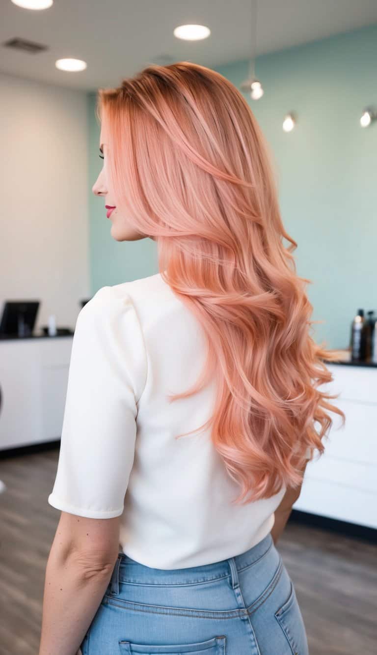 dreamy coral layers peach balayage hair