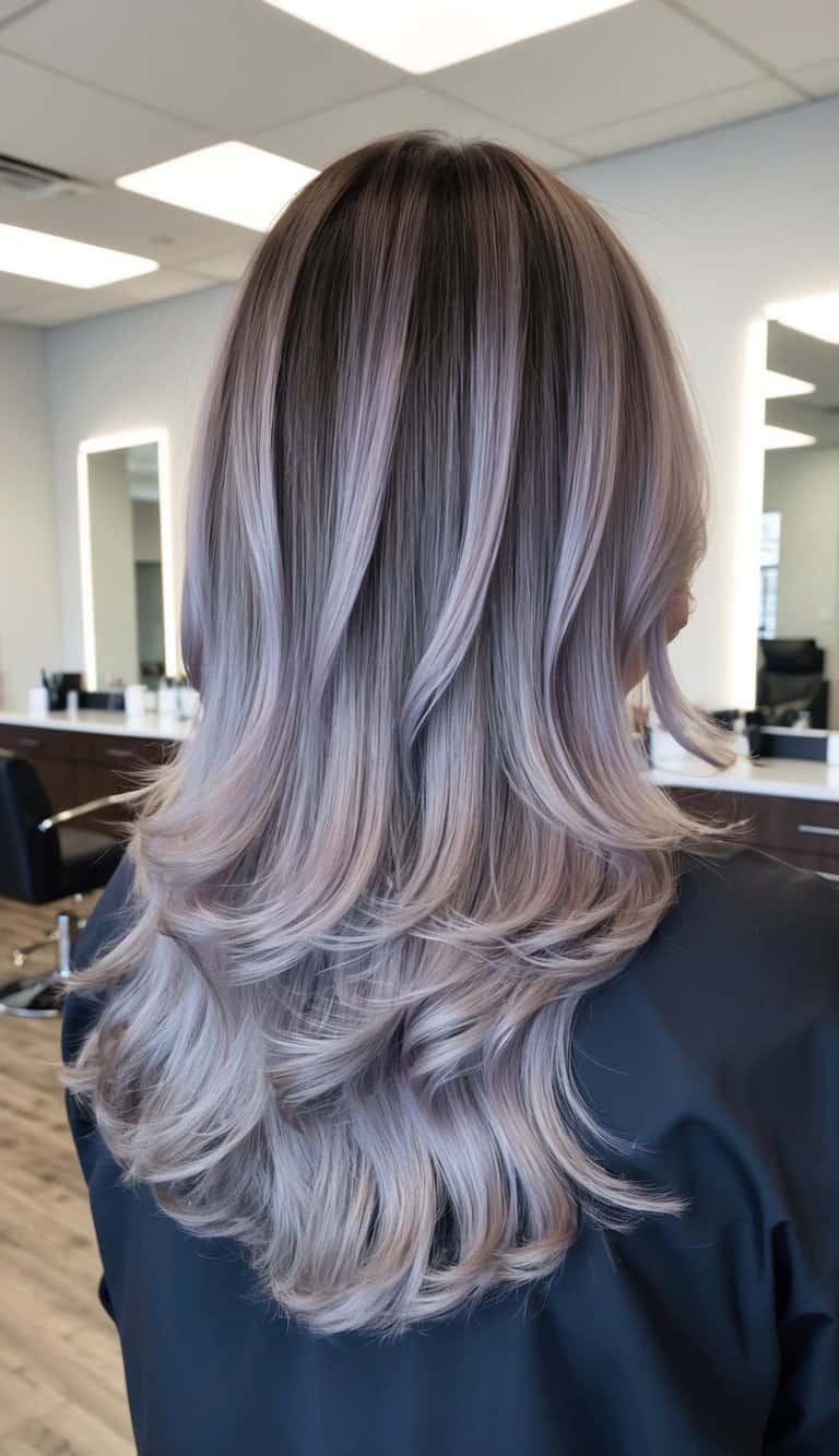 dusty lavender layers highlights and lowlights hair
