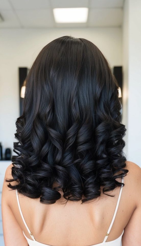 elegant barrel curls black hair