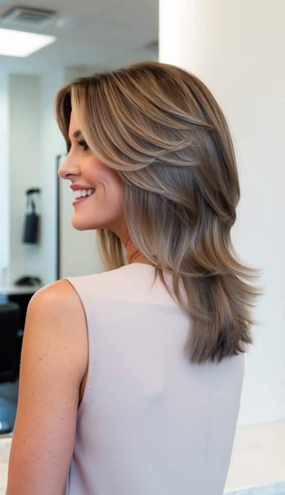feathered layers haircut women over 60 chic smiling