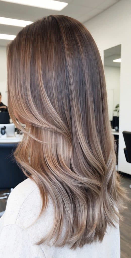 frosted ash ends brunette balayage cool ombre tips