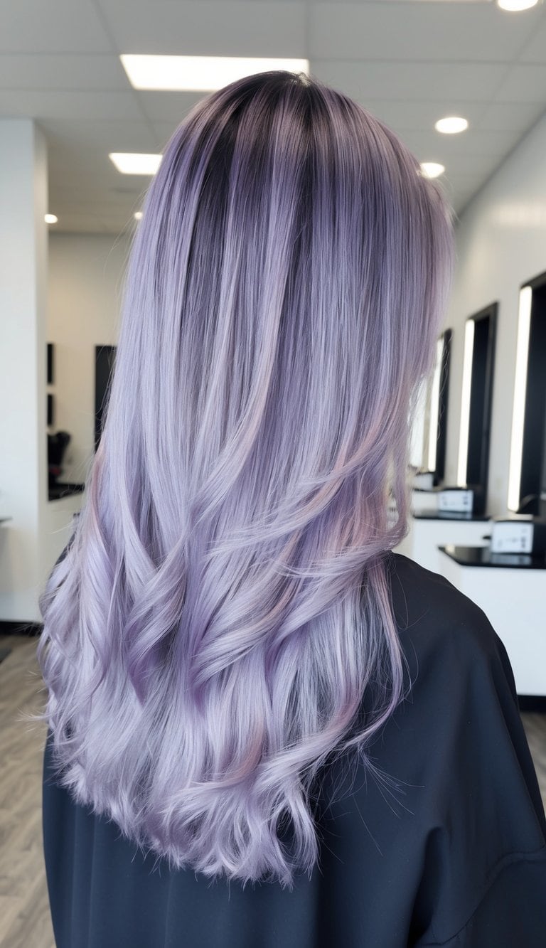 frosted lavender balayage highlights with icy effect
