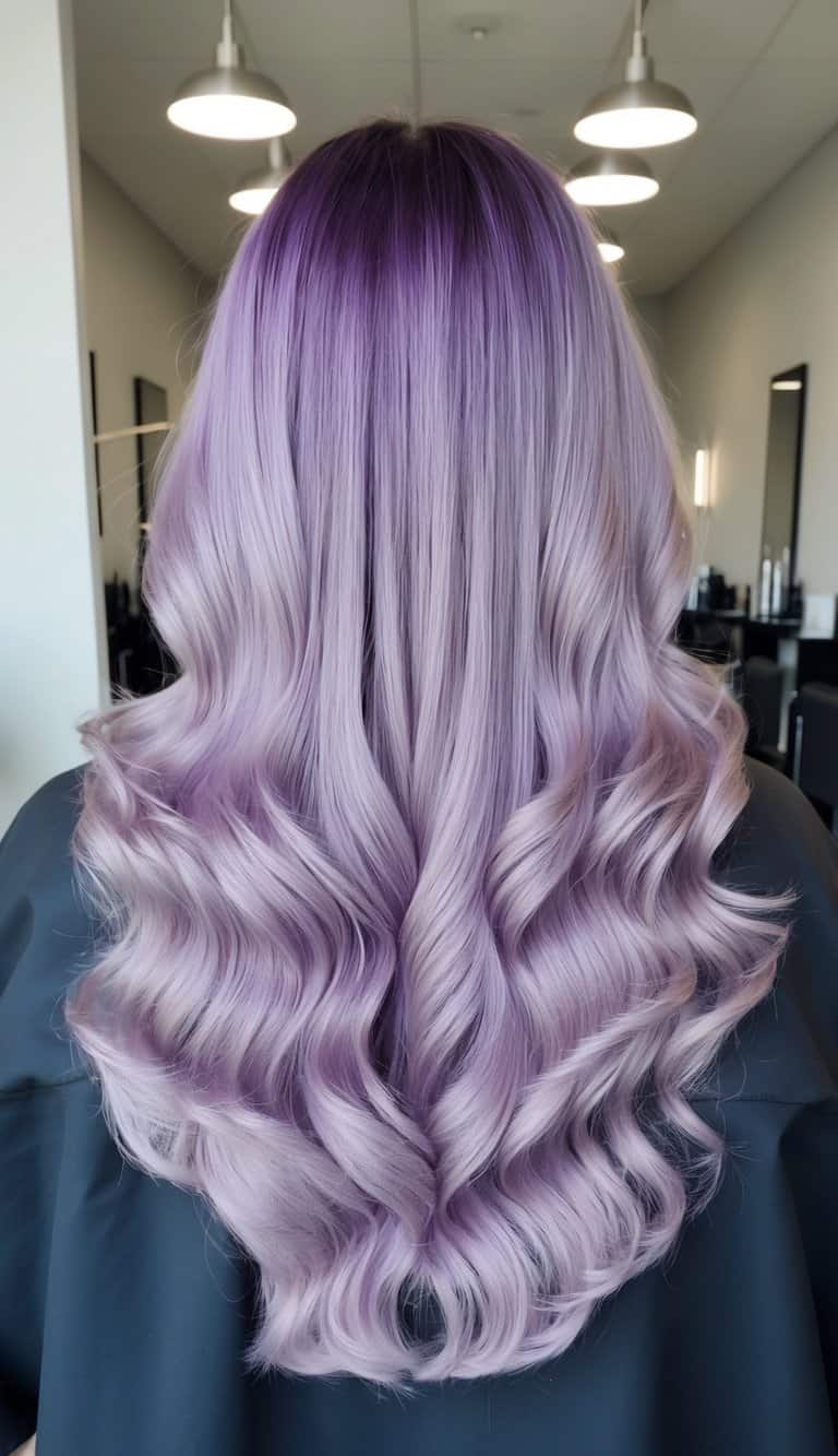 frosted lavender tips cascading in soft waves