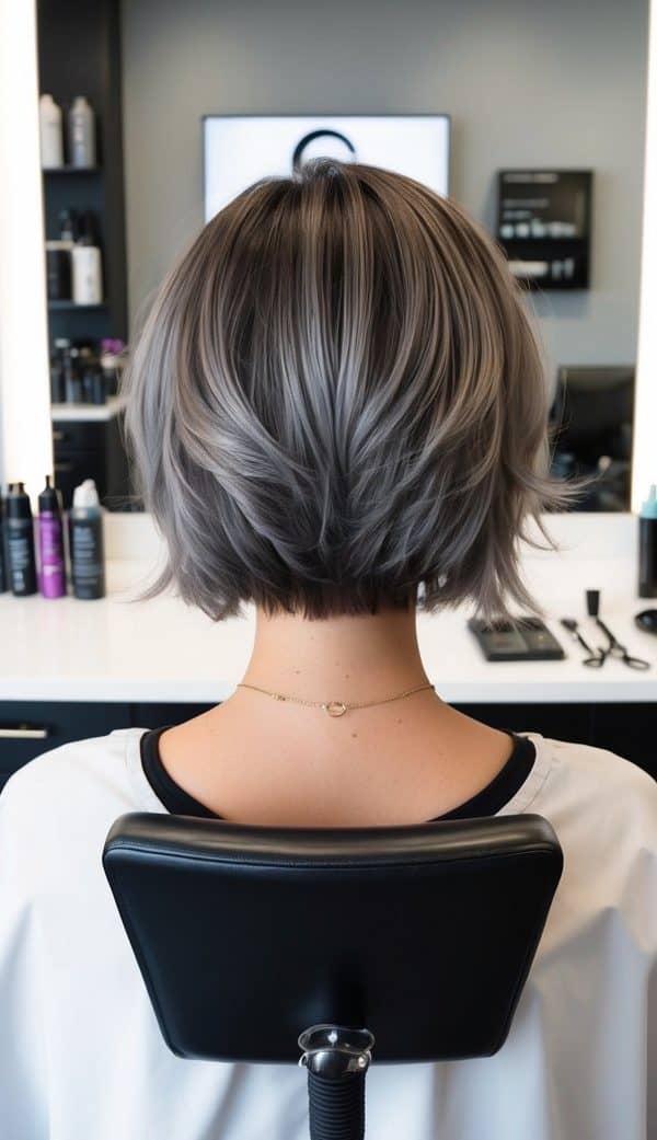 graphite balayage short hair gray