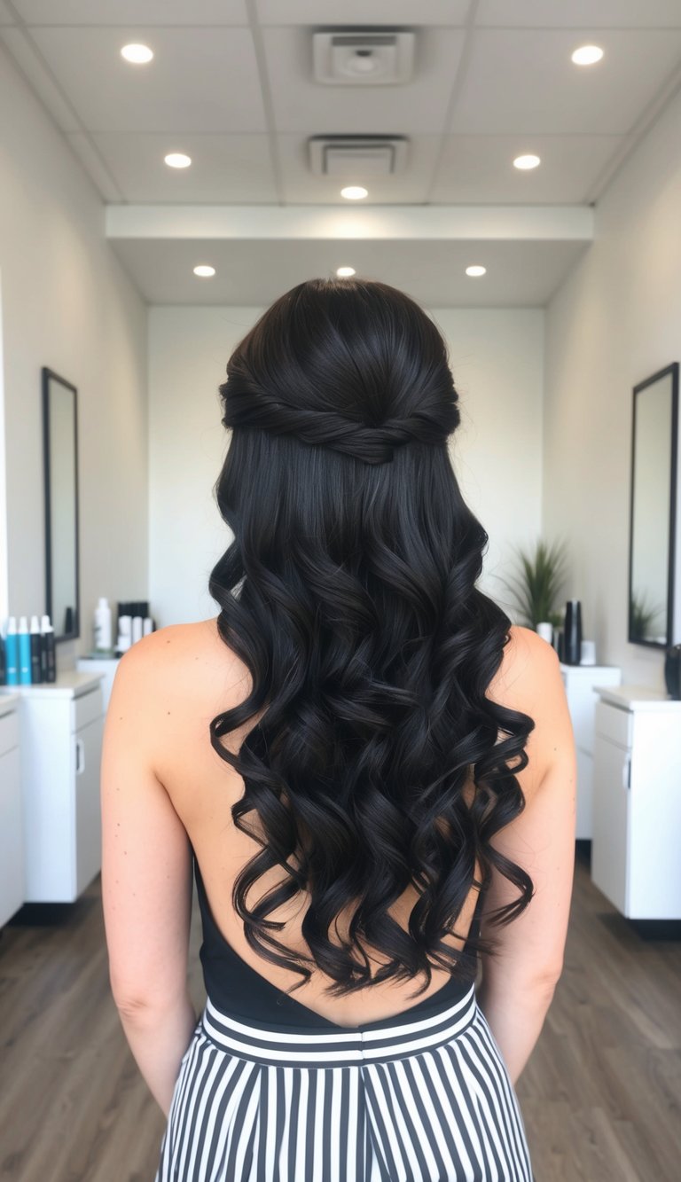 half up half down curls black hair
