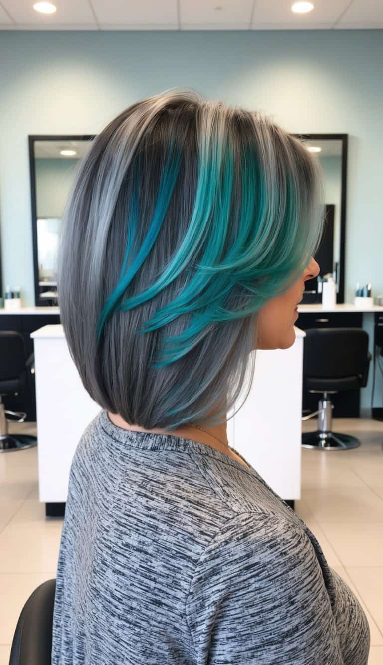 icy teal with gray blend balayage hair