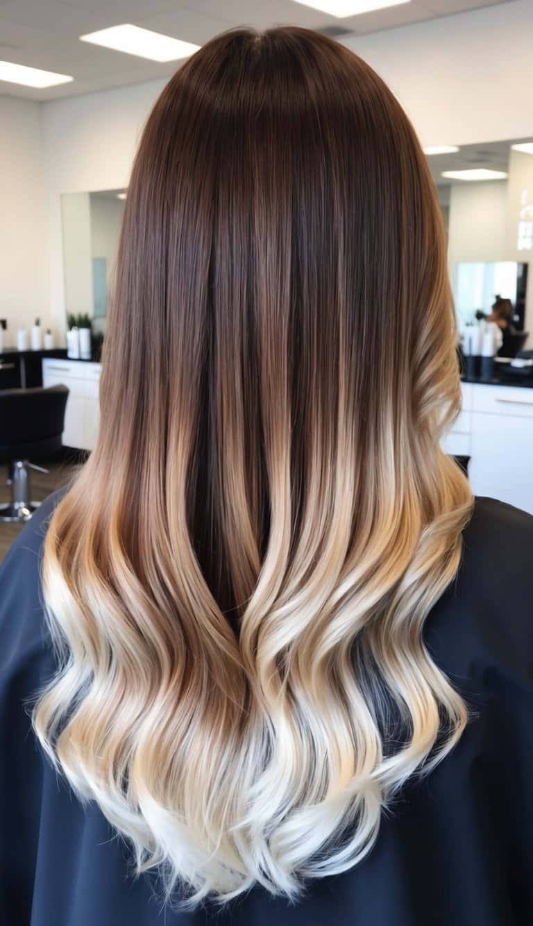 Creamy caramel ends brunette to blonde ombre