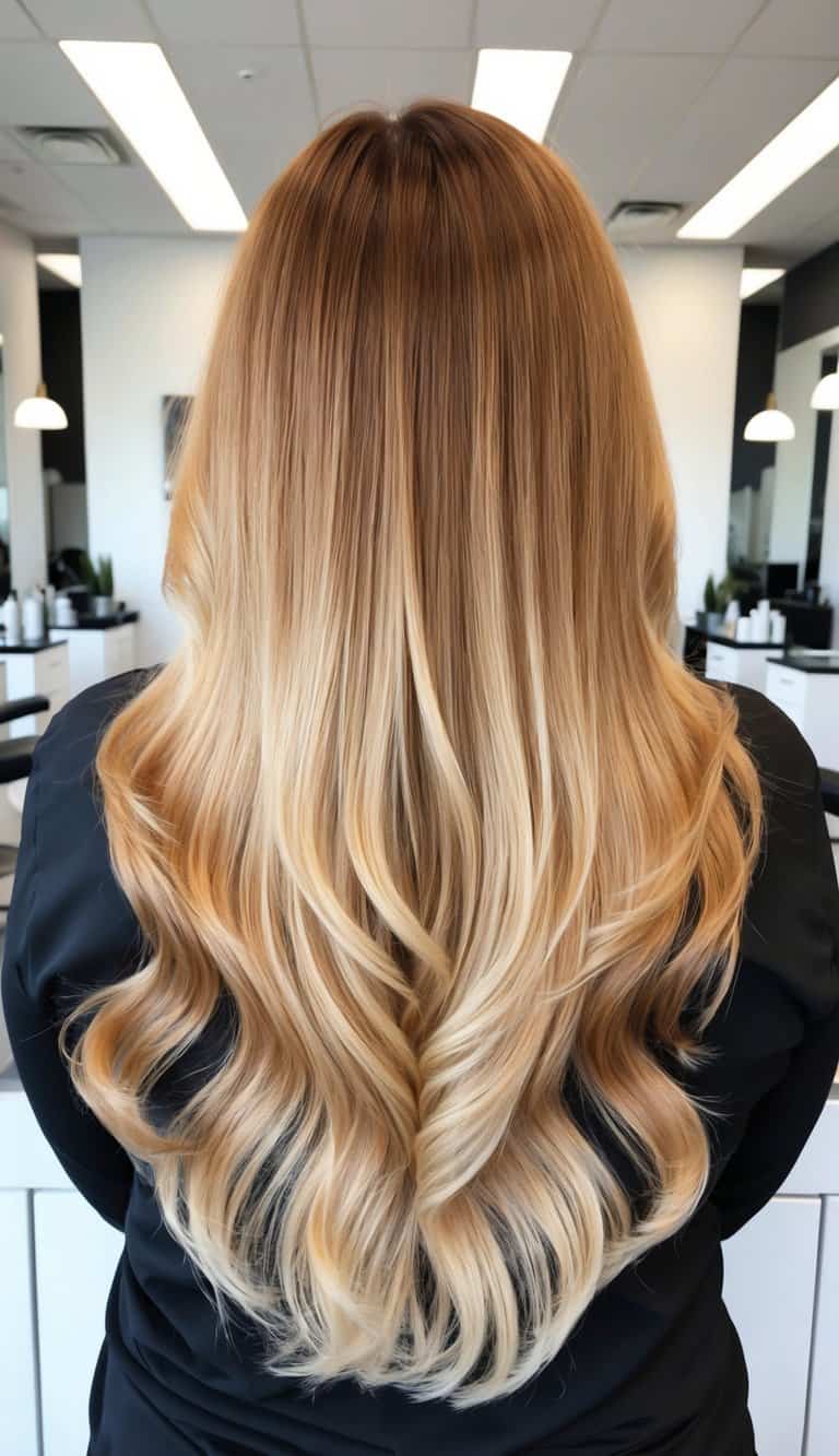 Ivory strand balayage brunette to blonde ombre