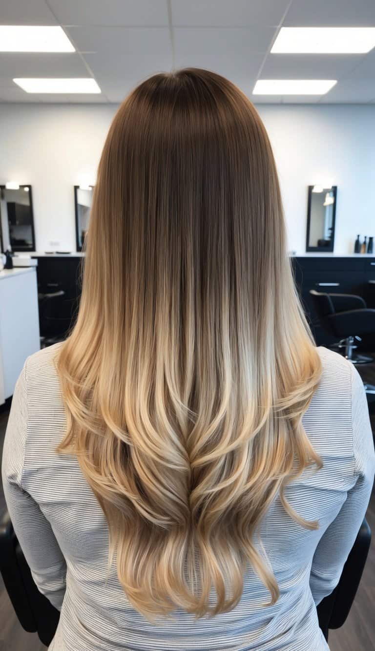 Brunette to blonde ombre classic look