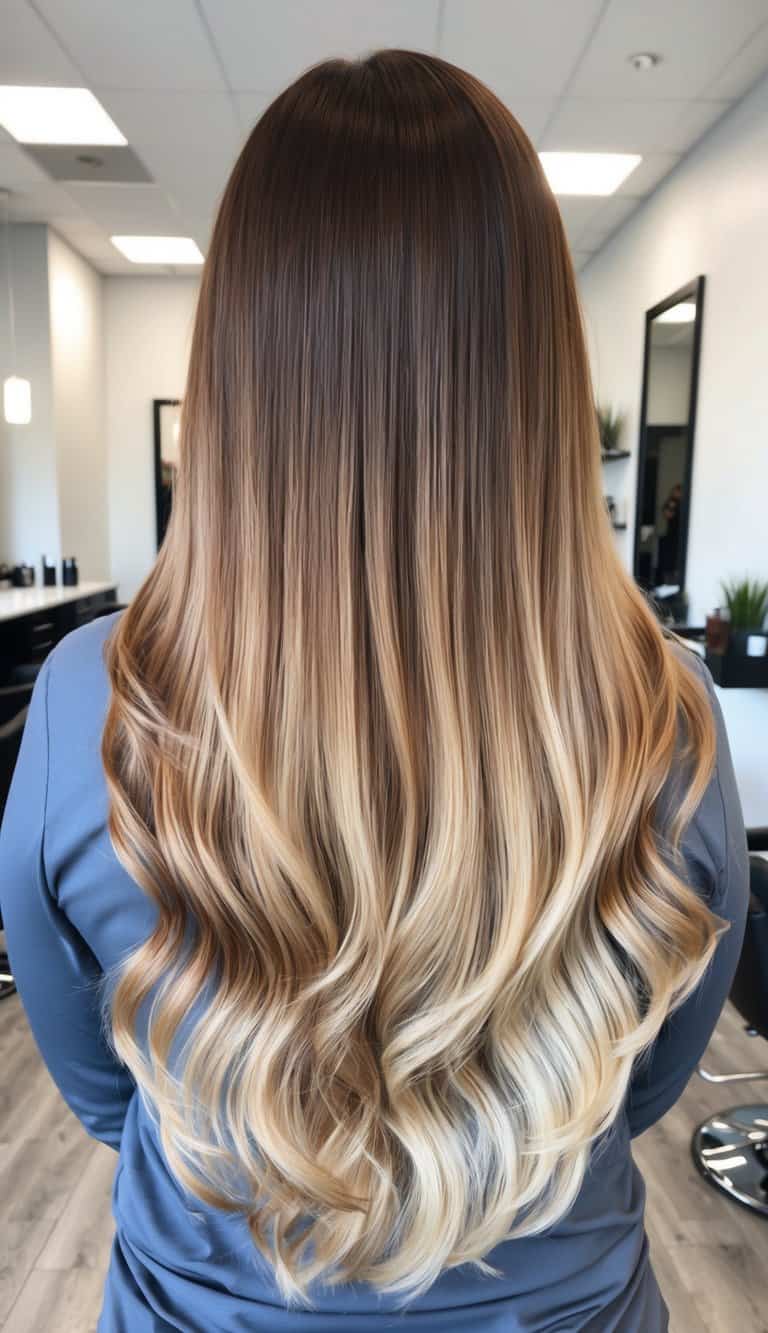Dark caramel delight brunette to blonde ombre
