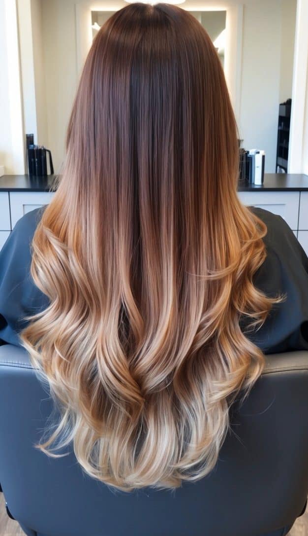 Hazelnut frost brunette to blonde ombre