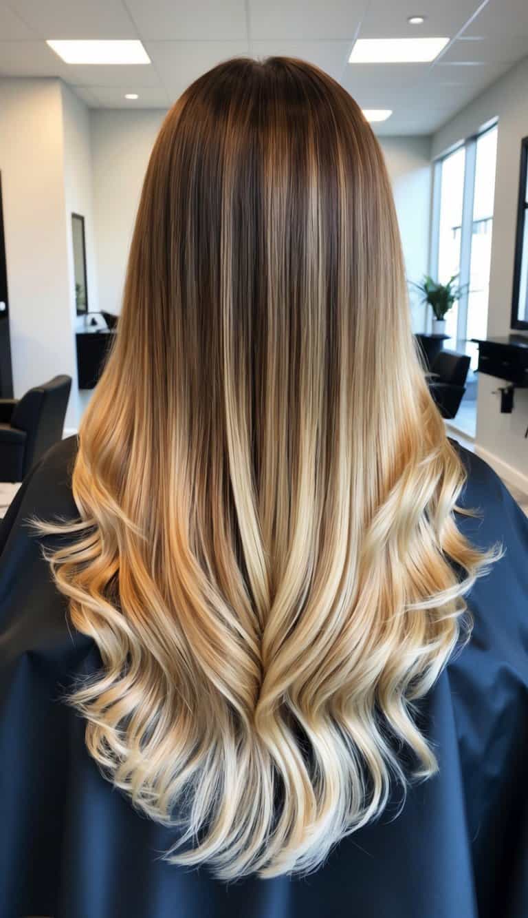 Creamy fudge harmony brunette to blonde ombre