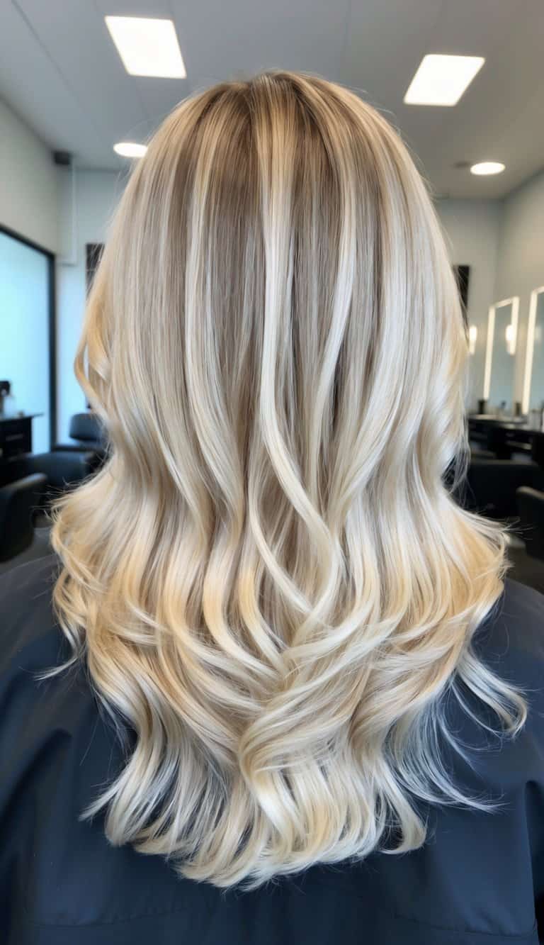 ivory cream swoosh soft blonde balayage hair