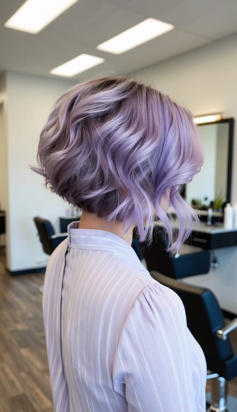 lavender balayage with tousled waves in field