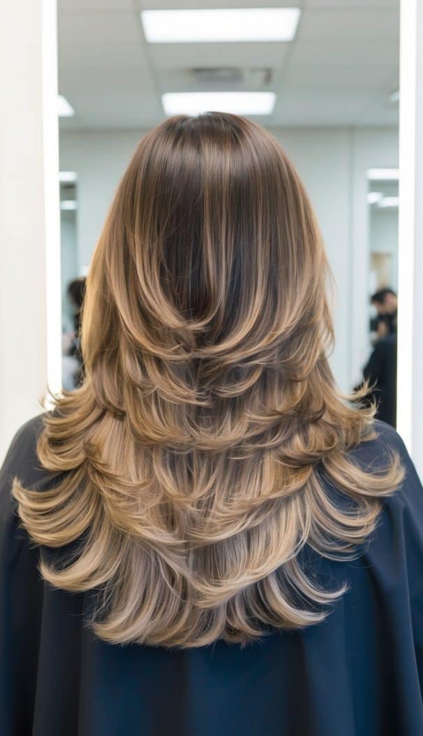layered blowout with volume boost haircut