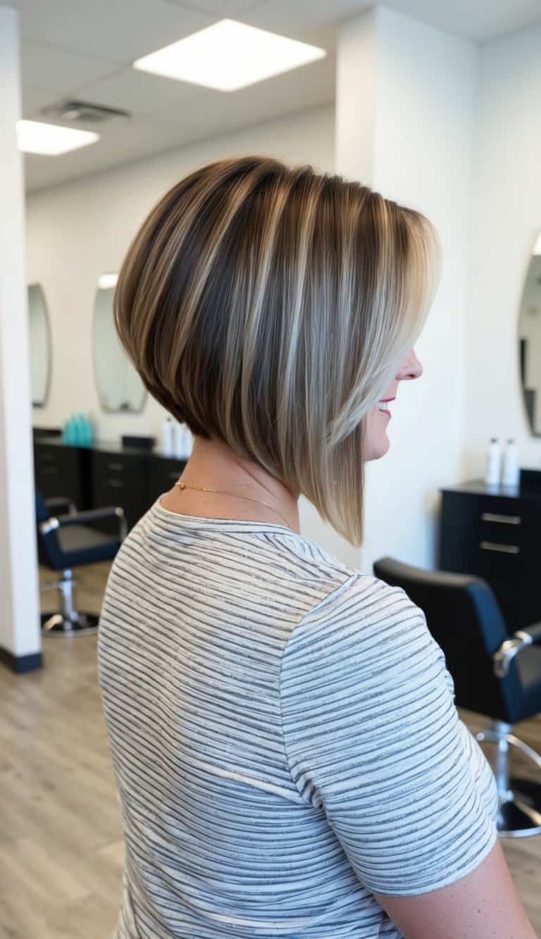 layered bob with face framing highlights haircut