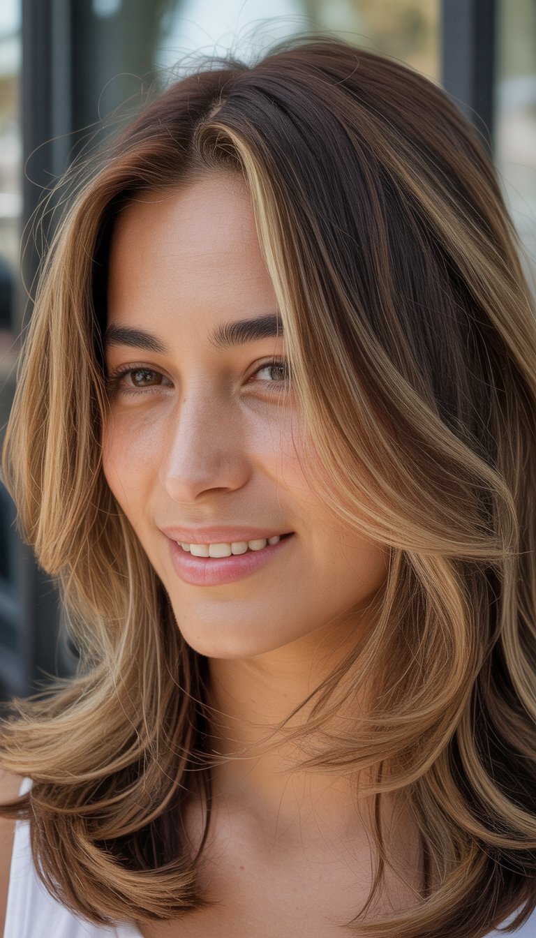 layered cut with caramel highlights
