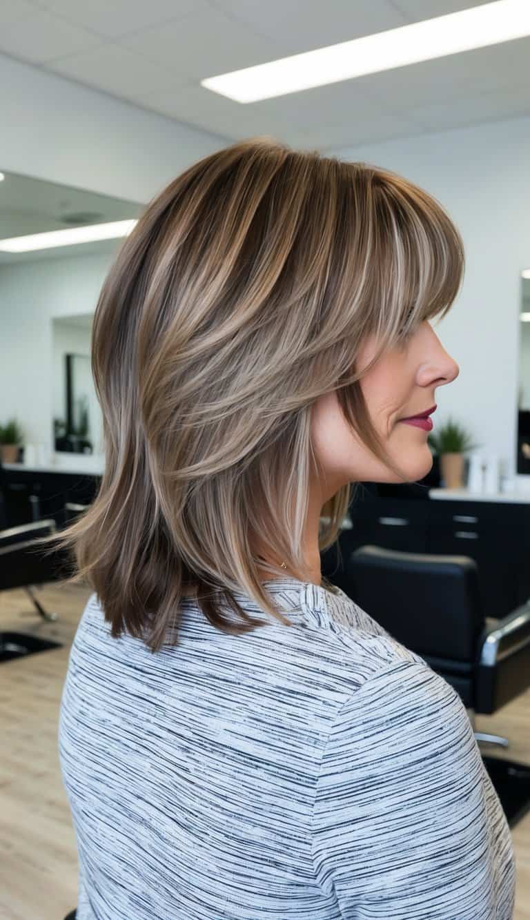 layered cut with full bangs haircut