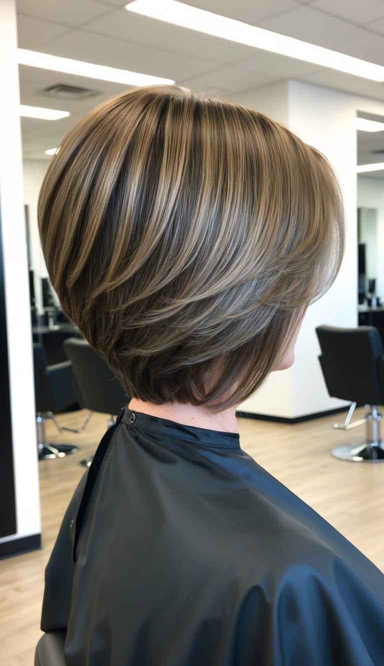layered cut with glossy finish haircut