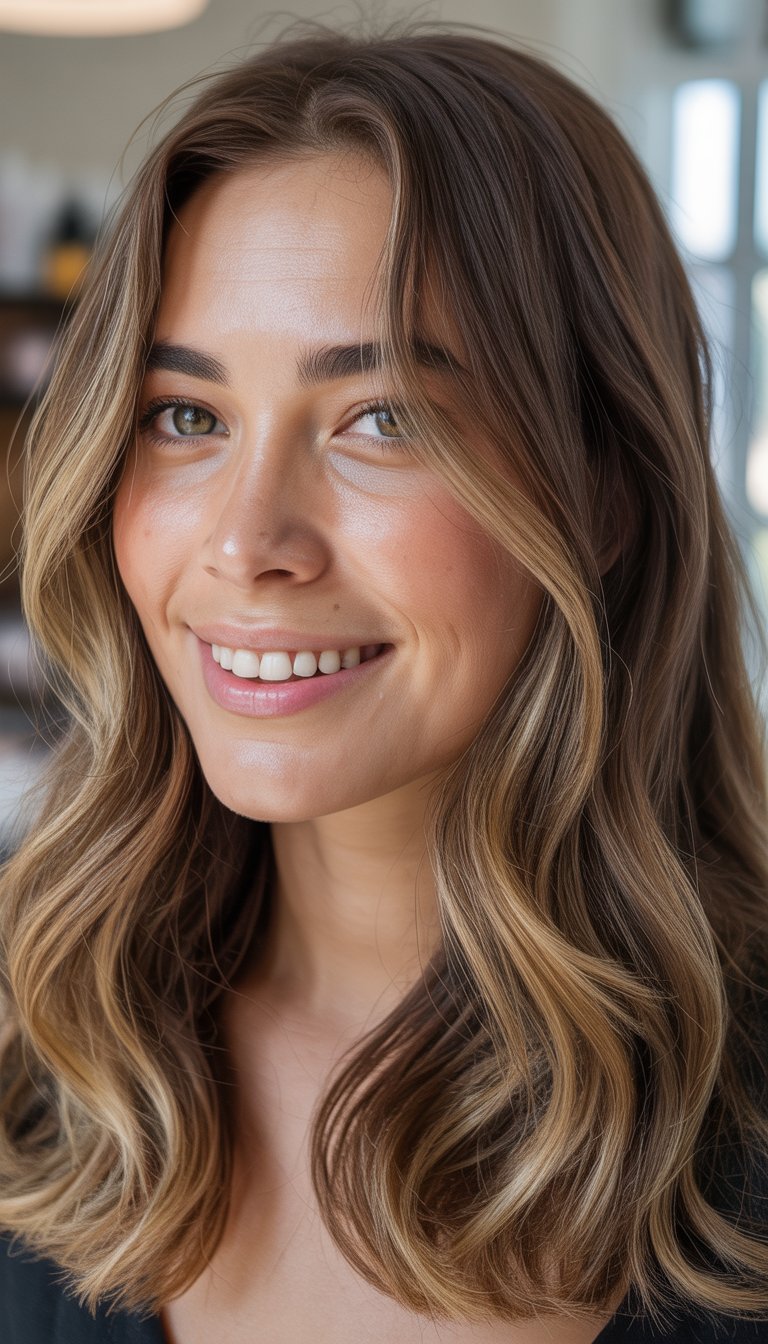 low contrast caramel highlights hair