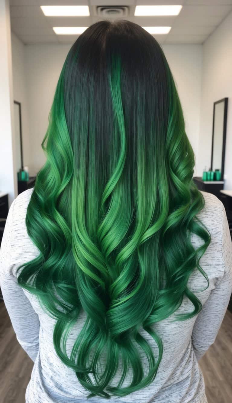 luxe green ombre curls hair