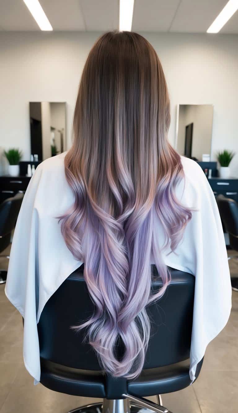 multi-tonal lavender balayage in salon chair
