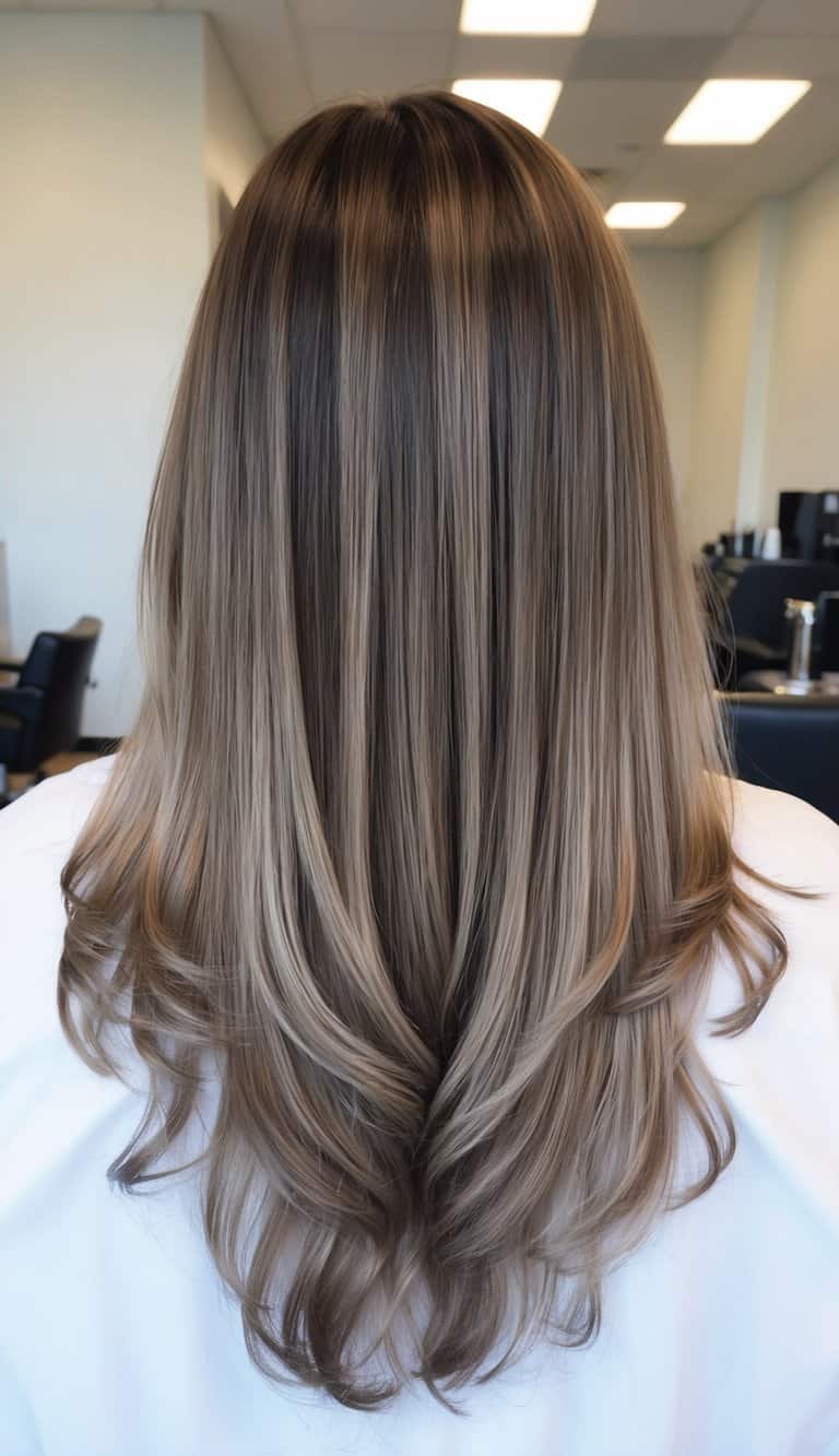 mushroom ash brown fade balayage hair