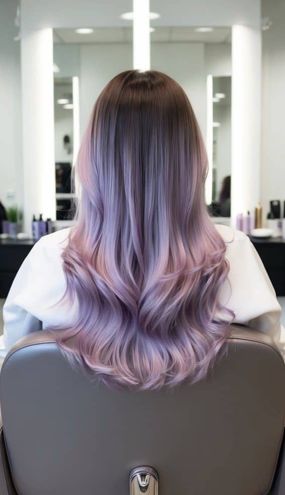neutral lavender lift in salon chair balayage