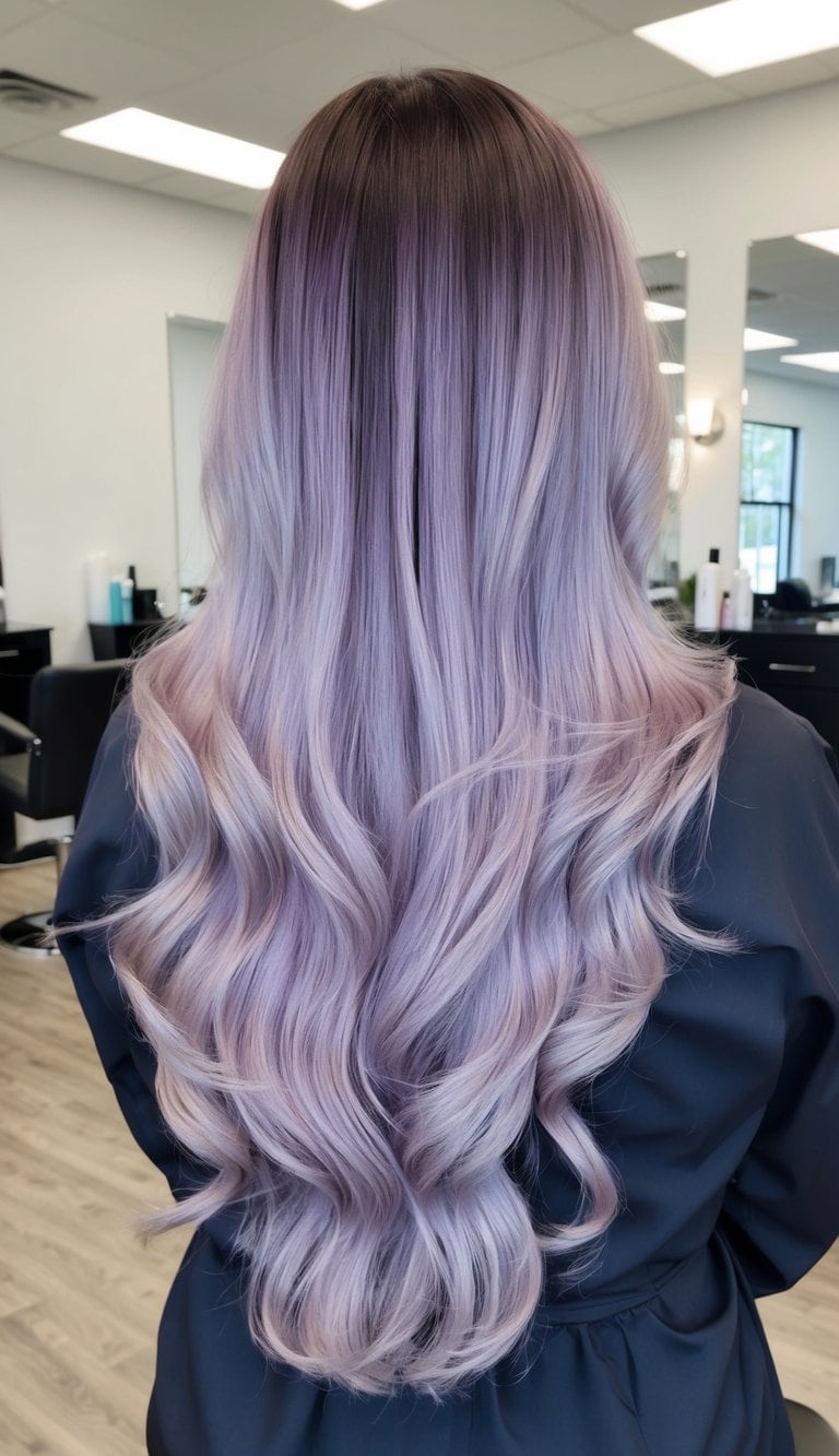 pastel purple and lavender balayage cascading waves