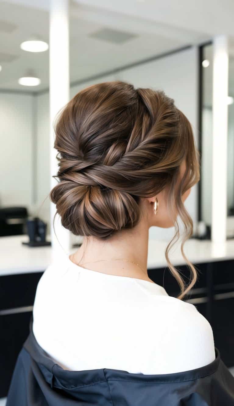 peach blossom bun simple updo hairstyle