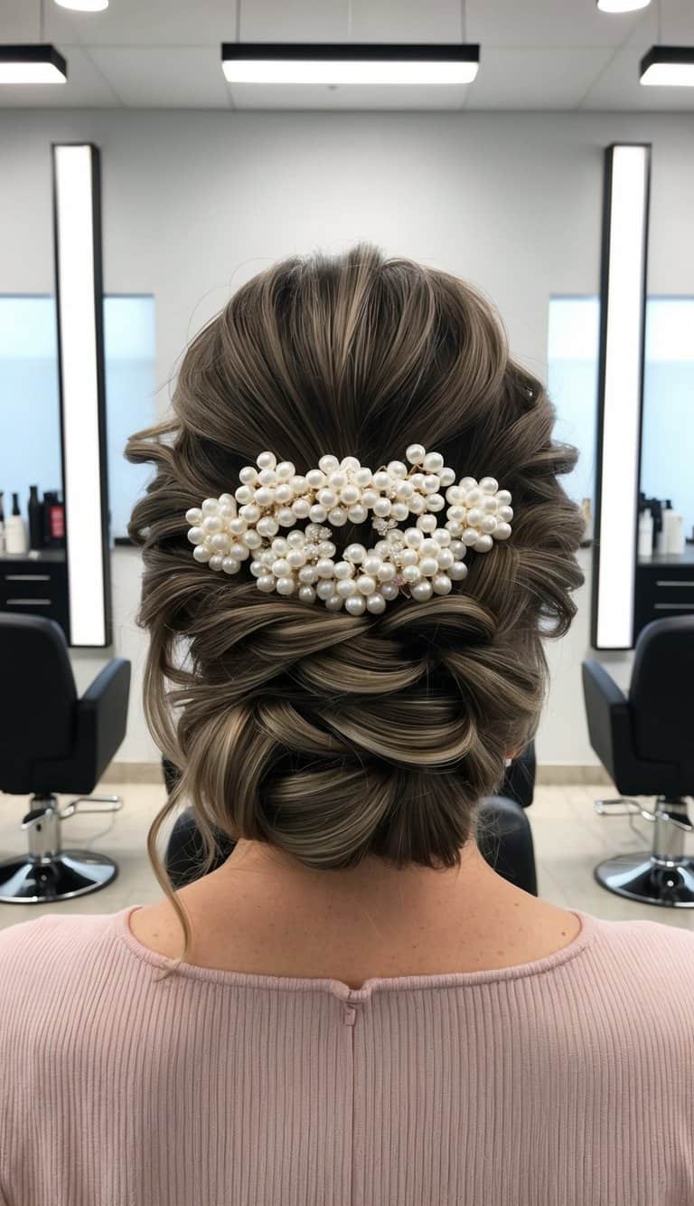 pearl bobby pin cluster prom hairstyle delicate feminine accessories
