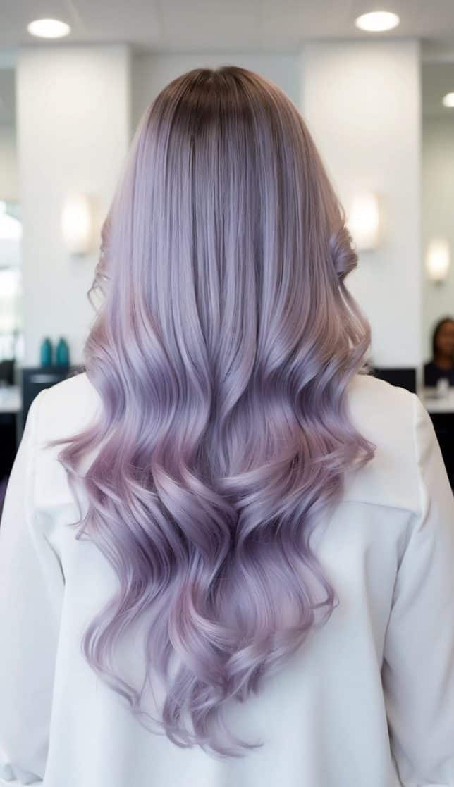 platinum lavender mist in flowing breeze balayage