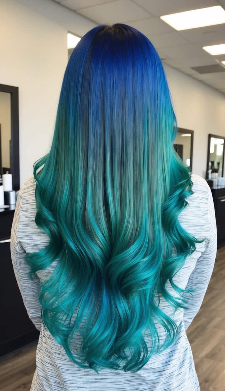 prismatic pearl teal ombre transition hair