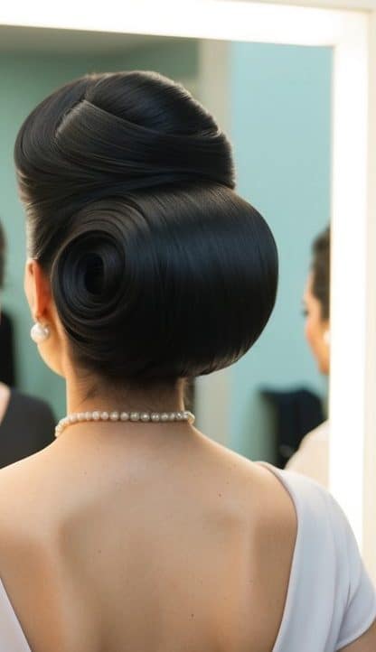 retro beehive updo prom hairstyle dramatic height vintage