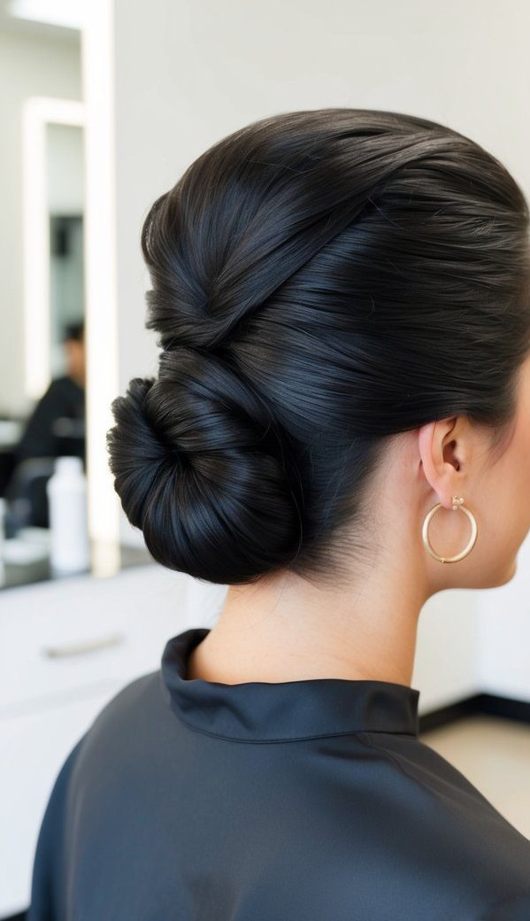 rolled tucked updo black hair