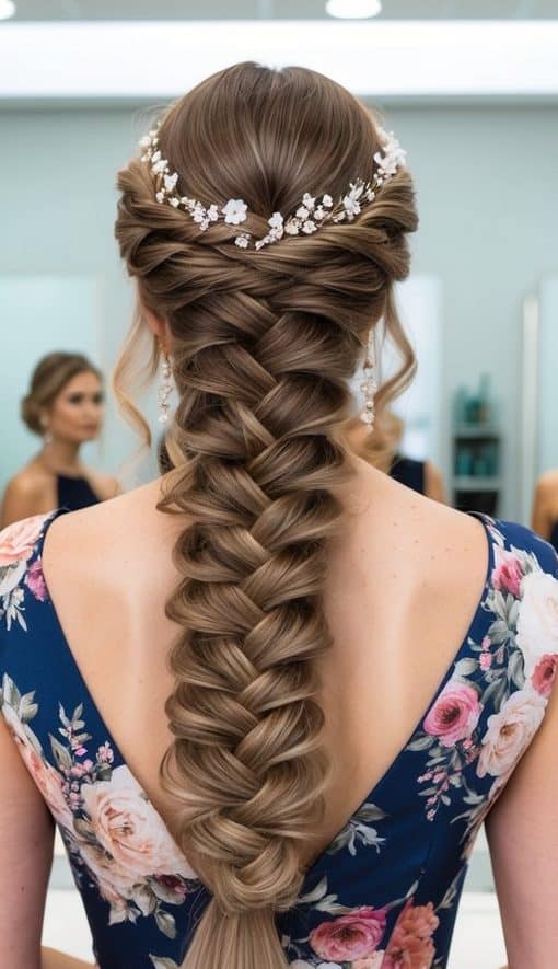 romantic floral braid prom hairstyle flowers braids ethereal