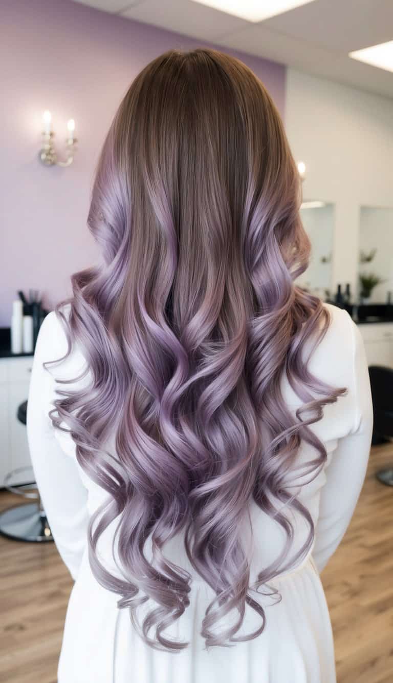 lavender balayage through luscious long curls
