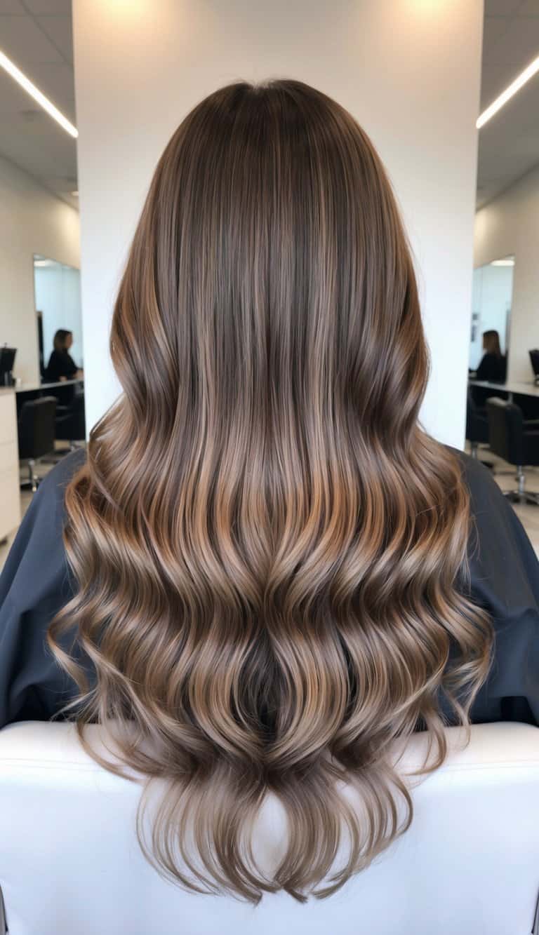 rustic ash brown waves balayage hair