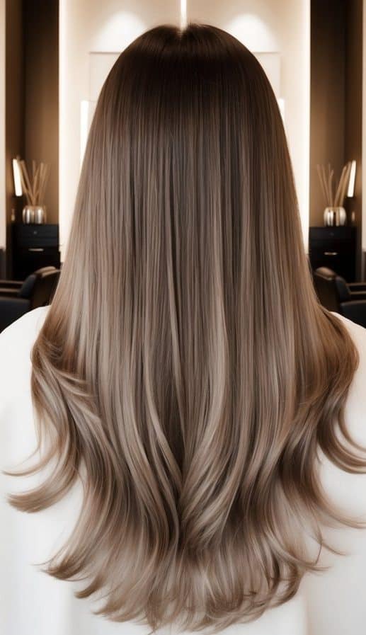 sepia ash brown glow balayage hair