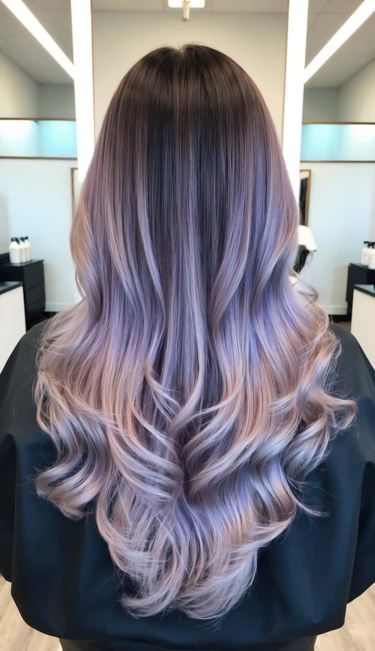 shimmering lavender hues with balayage depth