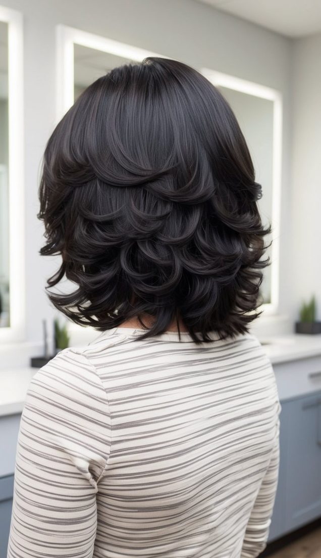 shoulder length layered curls black hair