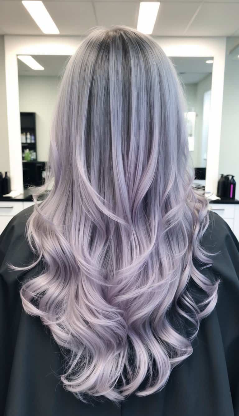 silver and lavender ombre balayage with soft transitions