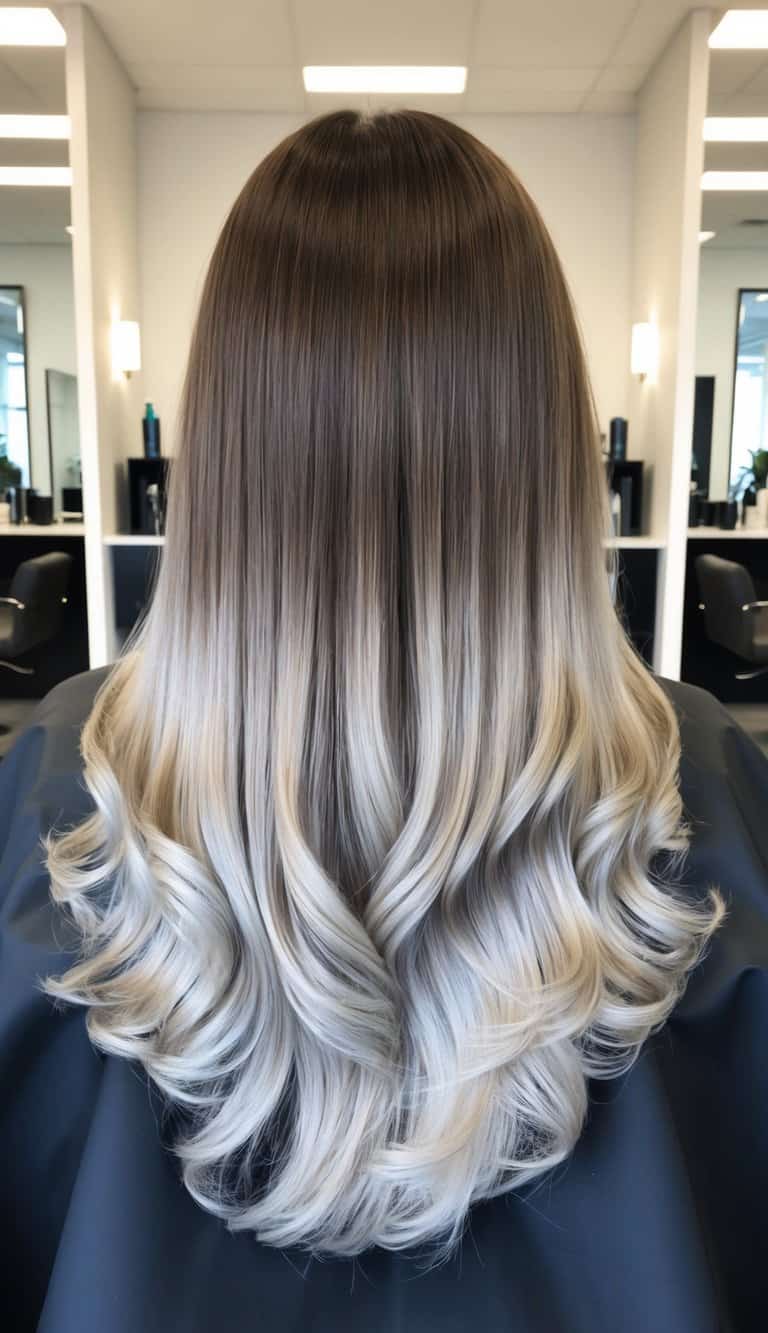 silvery ash brown gradient balayage hair